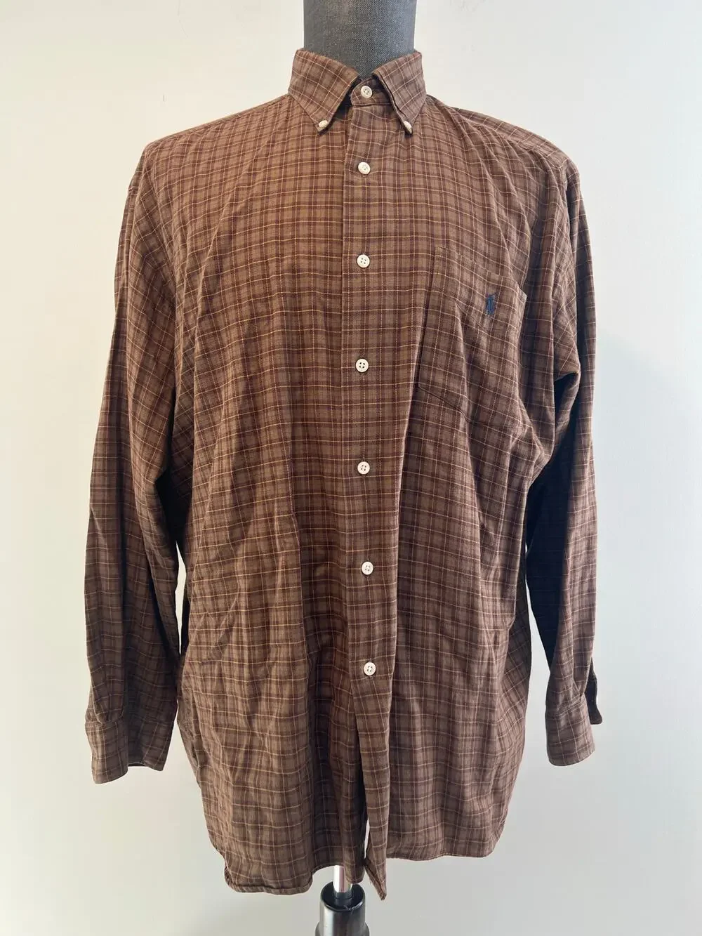 Polo Ralph Lauren Men's Button Down Casual Dress Shirt Brown Plaid Size Large SG